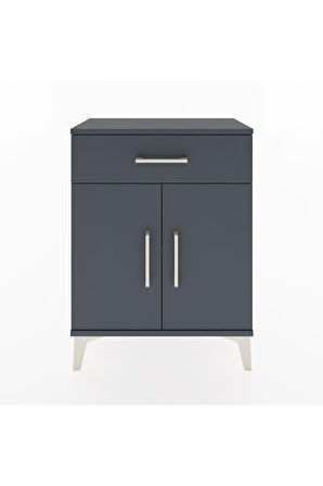 Arges Komodin 2 Raflı Tek Çekmeceli Tek Kapaklı 60x30x80 Antrasit-Antrasit