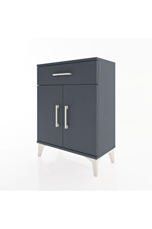 Arges Komodin 2 Raflı Tek Çekmeceli Tek Kapaklı 60x30x80 Antrasit-Antrasit