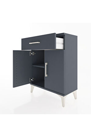 Arges Komodin 2 Raflı Tek Çekmeceli Tek Kapaklı 60x30x80 Antrasit-Antrasit