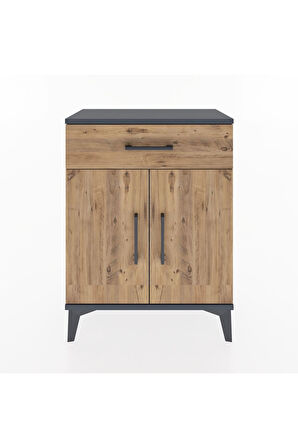 Arges Komodin 2 Raflı Tek Çekmeceli Tek Kapaklı 60x30x80 Antrasit-Çam