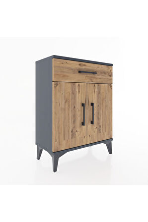 Arges Komodin 2 Raflı Tek Çekmeceli Tek Kapaklı 60x30x80 Antrasit-Çam