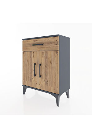 Arges Komodin 2 Raflı Tek Çekmeceli Tek Kapaklı 60x30x80 Antrasit-Çam