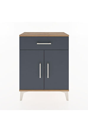 Arges Komodin 2 Raflı Tek Çekmeceli Tek Kapaklı 60x30x80 Çam-Antrasit