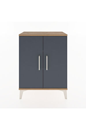 Arges Komodin Tek Raflı Tek Çekmeceli 2 Kapaklı 60x30x80 Çam-Antrasit