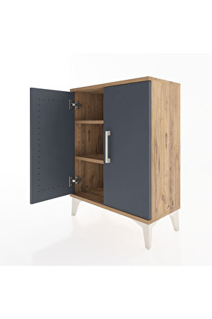 Arges Komodin Tek Raflı Tek Çekmeceli 2 Kapaklı 60x30x80 Çam-Antrasit