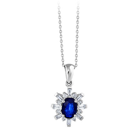 0.15 Karat Baget Taşlı Pırlantalı Safir Kolye