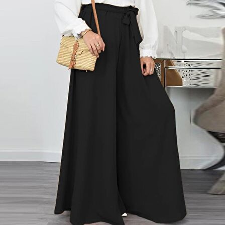 Barbora Keten Yazlık Günlük Kemerli Kadın Pantolon Şalvar LN345siyah