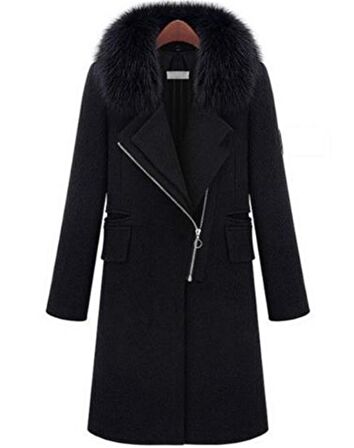 Barbora Kışlık Kürklü Kaşe Kadın Kaban 822siyah17