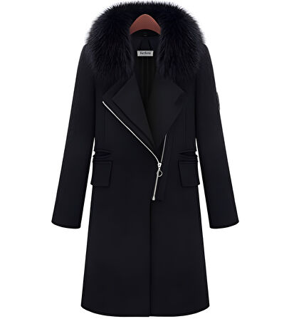 Barbora Kışlık Kürklü Kaşe Kadın Kaban 822siyah22