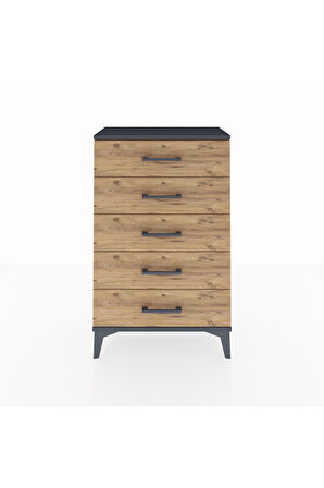 Arges Komodin 5 Çekmeceli 60x30x96 Antrasit-Çam