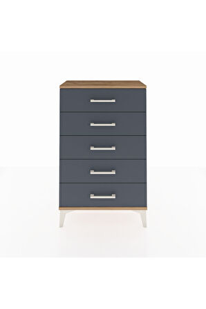 Arges Komodin 5 Çekmeceli 60x30x96 Çam-Antrasit