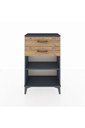 Arges Komodin Tek Raflı 2 Çekmeceli 60x30x96 Antrasit-Çam