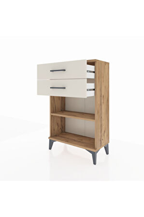 Arges Komodin Tek Raflı 2 Çekmeceli 60x30x96 Çam-Aytaşı
