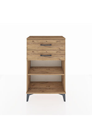 Arges Komodin Tek Raflı 2 Çekmeceli 60x30x96 Çam-Çam