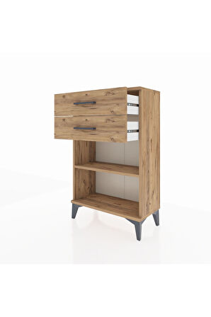 Arges Komodin Tek Raflı 2 Çekmeceli 60x30x96 Çam-Çam