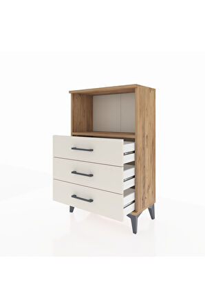 Arges Komodin Tek Raflı 3 Çekmeceli 60x30x96 Çam-Aytaşı