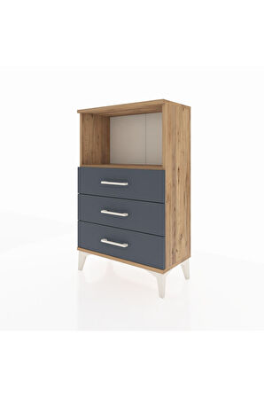 Arges Komodin Tek Raflı 3 Çekmeceli 60x30x96 Çam-Antrasit