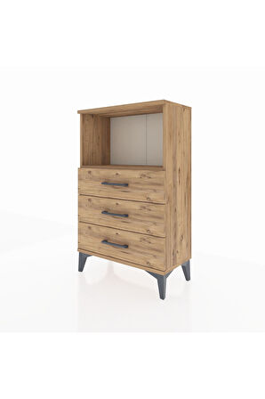 Arges Komodin Tek Raflı 3 Çekmeceli 60x30x96 Çam-Çam