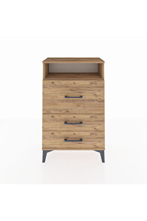 Arges Komodin Tek Raflı 3 Çekmeceli 60x30x96 Çam-Çam