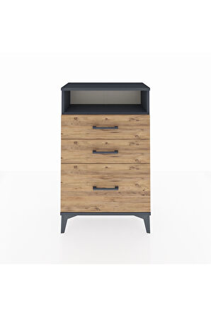Arges Komodin Tek Raflı 3 Çekmeceli 60x30x96 Antrasit-Çam