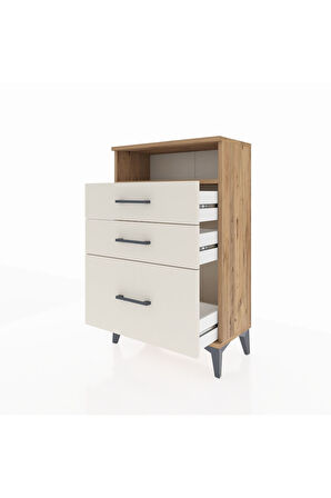Arges Komodin Tek Raflı 3 Çekmeceli 60x30x96 Çam-Aytaşı