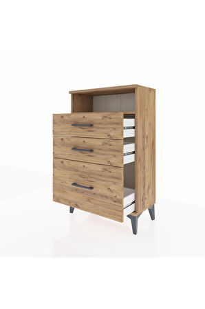 Arges Komodin Tek Raflı 3 Çekmeceli 60x30x96 Çam-Çam