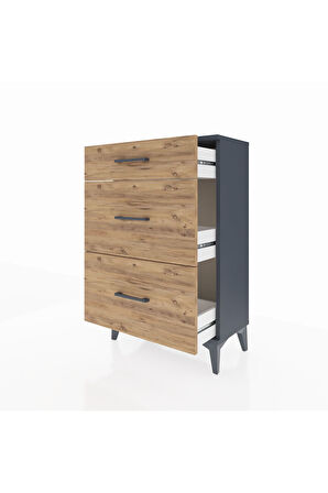 Arges Komodin 3 Çekmeceli 60x30x96 Antrasit-Çam