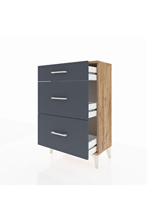 Arges Komodin 3 Çekmeceli 60x30x96 Çam-Antrasit