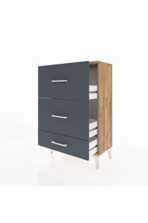 Arges Komodin 3 Çekmeceli 60x30x96 Çam-Antrasit