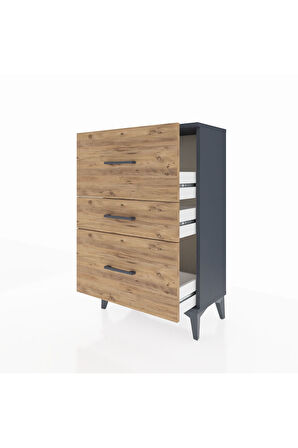 Arges Komodin 3 Çekmeceli 60x30x96 Antrasit-Çam