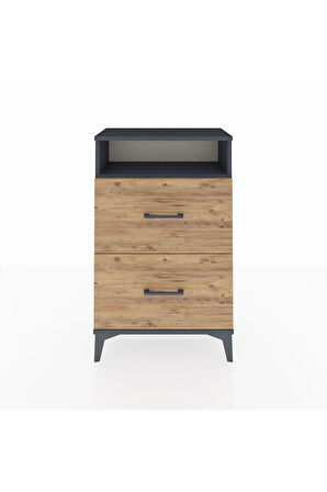 Arges Komodin Tek Raflı 2 Çekmeceli 60x30x96 Antrasit-Çam