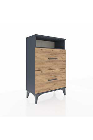 Arges Komodin Tek Raflı 2 Çekmeceli 60x30x96 Antrasit-Çam