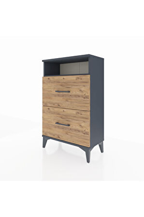 Arges Komodin Tek Raflı 2 Çekmeceli 60x30x96 Antrasit-Çam