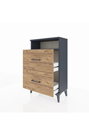 Arges Komodin Tek Raflı 2 Çekmeceli 60x30x96 Antrasit-Çam