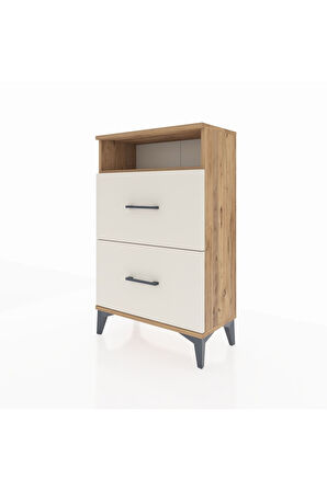 Arges Komodin Tek Raflı 2 Çekmeceli 60x30x96 Çam-Aytaşı