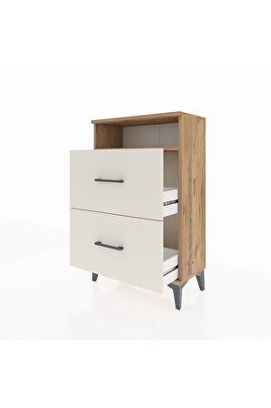 Arges Komodin Tek Raflı 2 Çekmeceli 60x30x96 Çam-Aytaşı