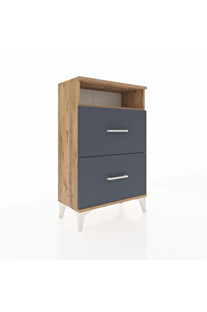 Arges Komodin Tek Raflı 2 Çekmeceli 60x30x96 Çam-Antrasit