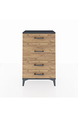 Arges Komodin 4 Çekmeceli 60x30x96 Antrasit-Çam
