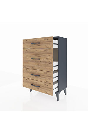 Arges Komodin 4 Çekmeceli 60x30x96 Antrasit-Çam