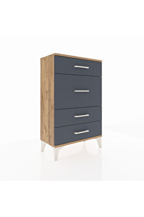 Arges Komodin 4 Çekmeceli 60x30x96 Çam-Antrasit