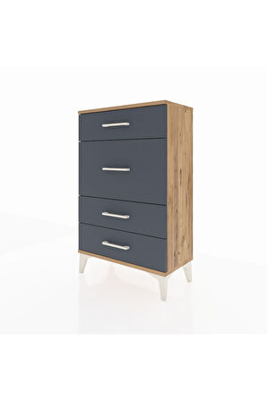 Arges Komodin 4 Çekmeceli 60x30x96 Çam-Antrasit