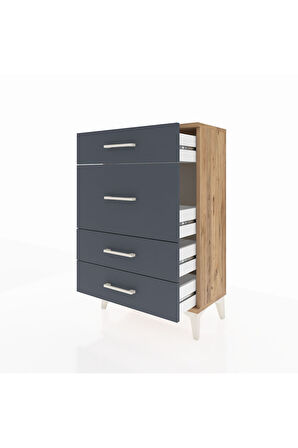 Arges Komodin 4 Çekmeceli 60x30x96 Çam-Antrasit