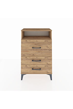 Arges Komodin Tek Raflı 3 Çekmeceli 60x30x96 Çam-Çam