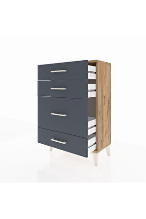 Arges Komodin 4 Çekmeceli 60x30x96 Çam-Antrasit