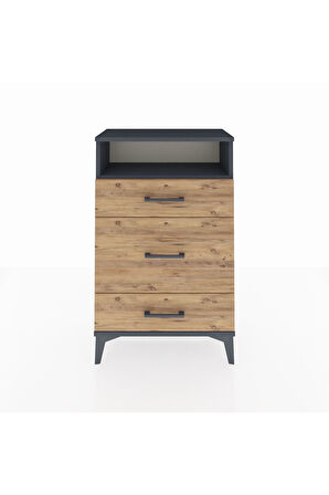Arges Komodin Tek Raflı 3 Çekmeceli 60x30x96 Antrasit-Çam