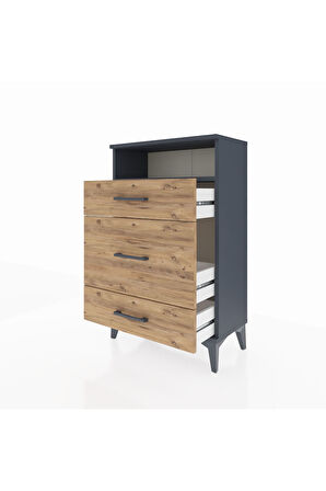 Arges Komodin Tek Raflı 3 Çekmeceli 60x30x96 Antrasit-Çam