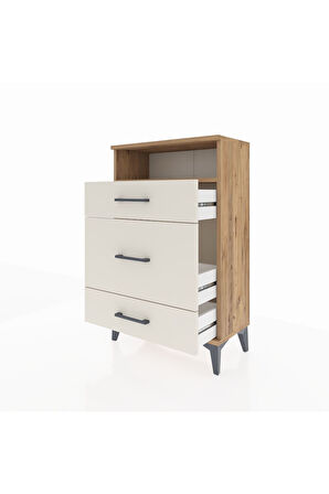 Arges Komodin Tek Raflı 3 Çekmeceli 60x30x96 Çam-Aytaşı