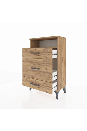 Arges Komodin Tek Raflı 3 Çekmeceli 60x30x96 Çam-Çam