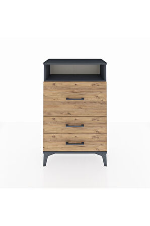 Arges Komodin Tek Raflı 3 Çekmeceli 60x30x96 Antrasit-Çam