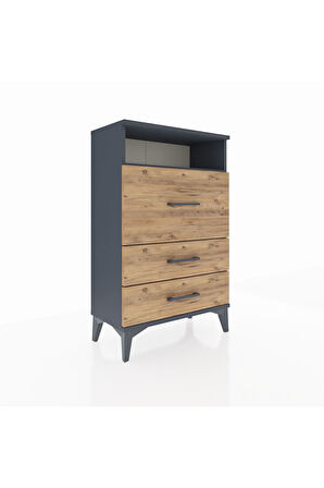 Arges Komodin Tek Raflı 3 Çekmeceli 60x30x96 Antrasit-Çam